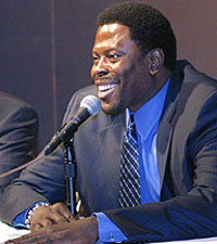 Ewing Speaks To The Press At His Retirement Day